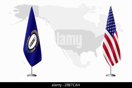 Bandiere del Kentucky USA e USA per l'incontro ufficiale sullo sfondo della mappa mondiale. Illustrazione Vettoriale