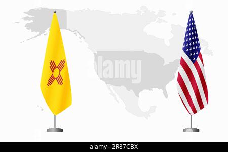 Bandiere USA e USA del nuovo Messico per l'incontro ufficiale sullo sfondo della mappa mondiale. Illustrazione Vettoriale