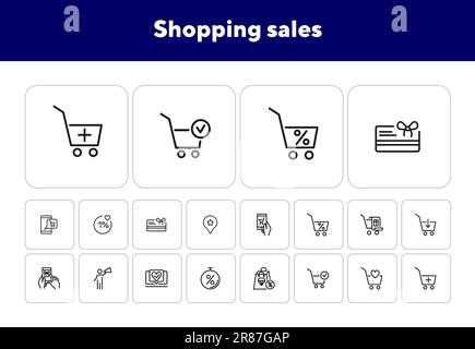 Set di icone della linea di vendita degli acquisti Illustrazione Vettoriale