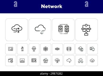 Set di icone della linea di rete Illustrazione Vettoriale