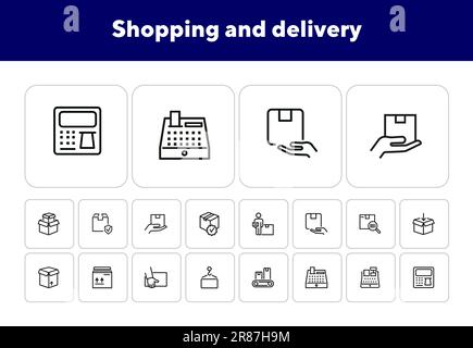 Icone di shopping e consegna Illustrazione Vettoriale