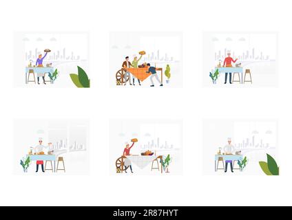 Set di chef che cucinano piatti Illustrazione Vettoriale