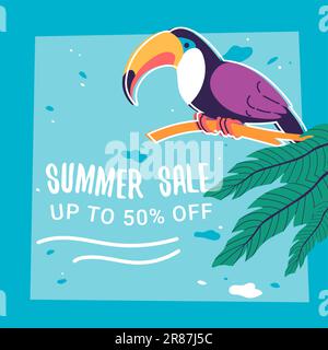 Saldi estivi, fino al 50% di sconto sul prezzo del banner Illustrazione Vettoriale