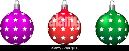 Set di giocattoli dell'albero di Natale. Calza decorazioni di Natale. Oggetto vettoriale per il design natalizio, mockup. Vector Realistic Object Illustration 10 EPS Illustrazione Vettoriale