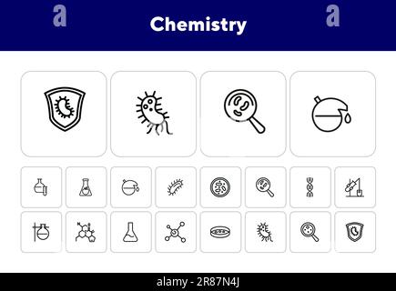 Set di icone della linea chimica Illustrazione Vettoriale