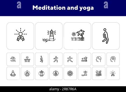 Set di icone per la meditazione e lo yoga Illustrazione Vettoriale