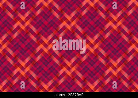 Texture motivo plaid di tessuto vettore senza cuciture con uno sfondo tartan tessuto check in rosa e rosso. Illustrazione Vettoriale