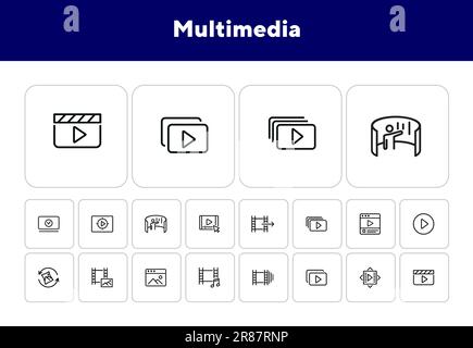 Set di icone della linea multimediale Illustrazione Vettoriale