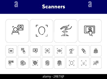 Set di icone della linea scanner Illustrazione Vettoriale