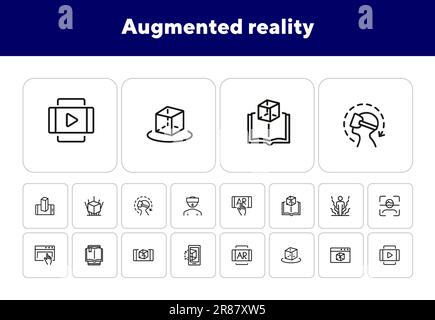 Set di icone linea realtà aumentata Illustrazione Vettoriale