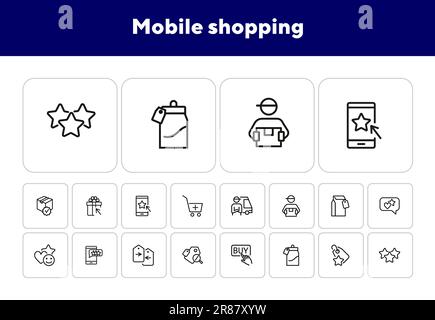 Set di icone della linea di shopping mobile Illustrazione Vettoriale