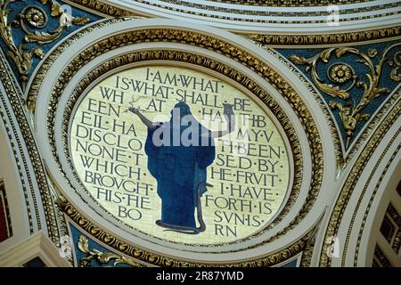 Harrisburg, Vereinigte Staaten. 23rd ago, 2022. Particolare di uno degli affreschi all'interno della Rotunda del Campidoglio della Pennsylvania a Harrisburg, Pennsylvania, martedì 23 agosto 2022. Credit: Ron Sachs/CNP/dpa/Alamy Live News Foto Stock