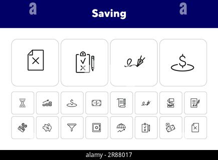 Salvataggio del set di icone di linea Illustrazione Vettoriale