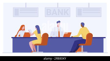 Lavoratori bancari che forniscono servizi ai clienti Illustrazione Vettoriale
