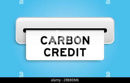 Banner coupon bianco con parola di credito al carbonio da macchina su sfondo di colore blu Illustrazione Vettoriale