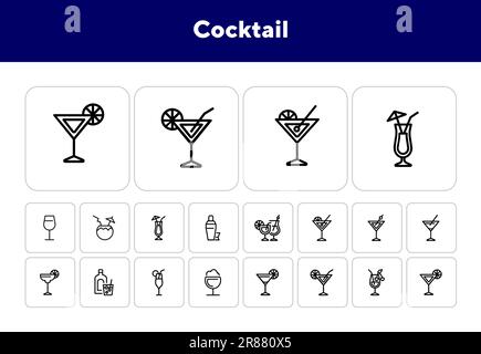 Set icone linea cocktail Illustrazione Vettoriale