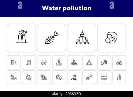 Icona inquinamento acqua impostata Illustrazione Vettoriale