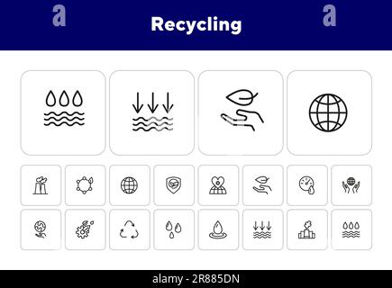 Set di icone della linea di riciclaggio Illustrazione Vettoriale