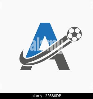 Lettera iniziale A Soccer Logo. Logo di calcio con icona di calcio in movimento Illustrazione Vettoriale