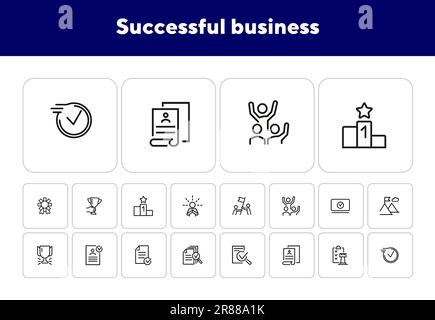 Set di icone della linea di business di successo Illustrazione Vettoriale