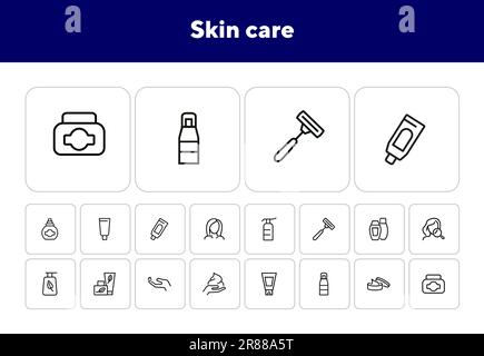 Set di icone della linea per la cura della pelle Illustrazione Vettoriale