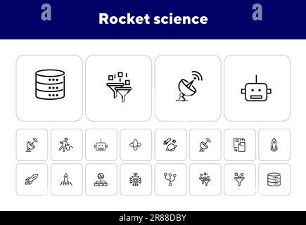 Set di icone Rocket Science line Illustrazione Vettoriale