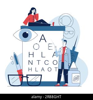Oftalmologo maschile che controlla la vista della donna Illustrazione Vettoriale