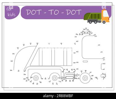 Un gioco con numeri, un gioco educativo da punto a punto per bambini, auto da cartone animato. Illustrazione vettoriale Illustrazione Vettoriale