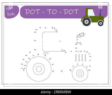 Un gioco con numeri, un gioco educativo da punto a punto per bambini, auto da cartone animato. Illustrazione vettoriale Illustrazione Vettoriale