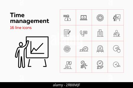 Set di icone della linea di gestione del tempo Illustrazione Vettoriale