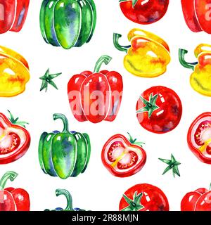 Verdure acquerello modello senza cuciture. Cibo fresco e sano sfondo. Agricoltura, mercato agricolo locale, dieta, cucina biologica illustrazione Foto Stock