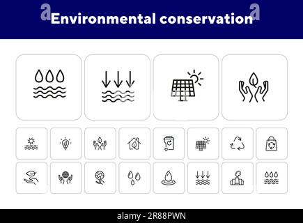 Icone di conservazione ambientale Illustrazione Vettoriale