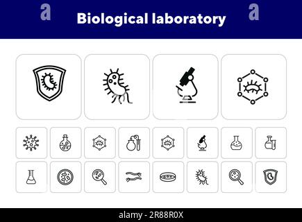 Set di icone linea laboratorio biologico Illustrazione Vettoriale