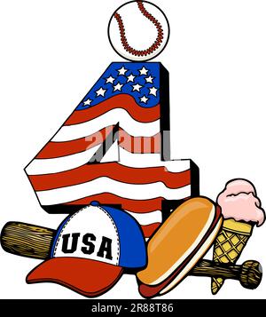 4 luglio baseball, 4 luglio Illustrazione Vettoriale