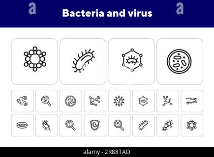 Set di icone per la linea dei batteri e dei virus Illustrazione Vettoriale