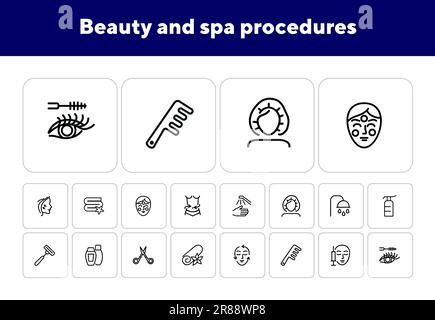 Icone delle procedure di bellezza e spa Illustrazione Vettoriale