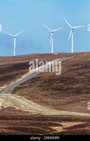 Turbine eoliche della Garth Wind Farm a Snevlabreck, a nord di Gutcher on Yell, Shetland Islands. Foto Stock