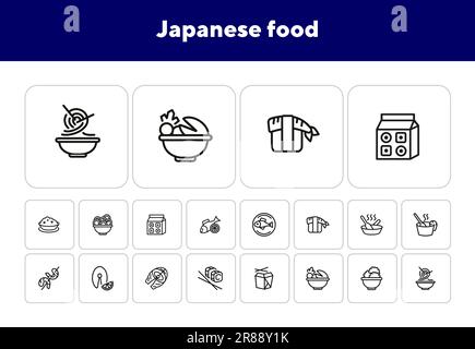 Set di icone della linea di prodotti alimentari giapponesi Illustrazione Vettoriale