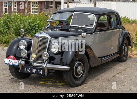 Lelystad, Paesi Bassi, 18.06.2023, Classic british Executive car Riley RMA dal 1949 al National Oldtimer Day Foto Stock