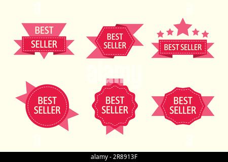 Set di etichette più vendute con nastri rossi e stelle Illustrazione Vettoriale