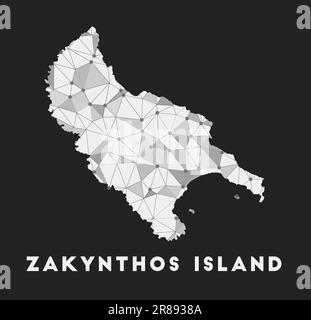 Isola di Zante - mappa della rete di comunicazione. Isola di Zante Design geometrico alla moda su sfondo scuro. Tecnologia, internet, rete, telecomunicazioni Illustrazione Vettoriale