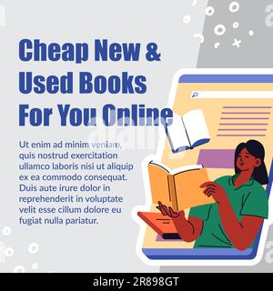 Libri usati e nuove pubblicazioni a buon mercato per leggere online. Fiction e romanzi elettronici, volumi stampati e pubblicati. Varietà e assortimento in biblioteca. Illustrazione Vettoriale