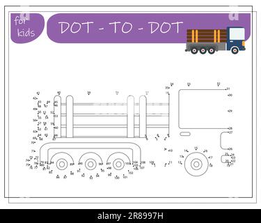 Un gioco con numeri, un gioco educativo da punto a punto per bambini, auto da cartone animato. Illustrazione vettoriale Illustrazione Vettoriale