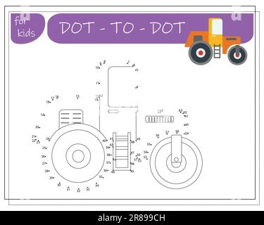 Un gioco con numeri, un gioco educativo da punto a punto per bambini, auto da cartone animato. Illustrazione vettoriale Illustrazione Vettoriale