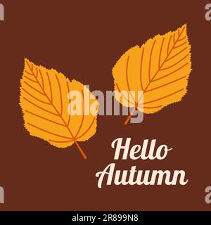 Inizio dell'autunno. Accogliente cartolina autunnale. Lettere Ciao autunno. Calda stagione autunnale..Vector illustrazione. Illustrazione Vettoriale