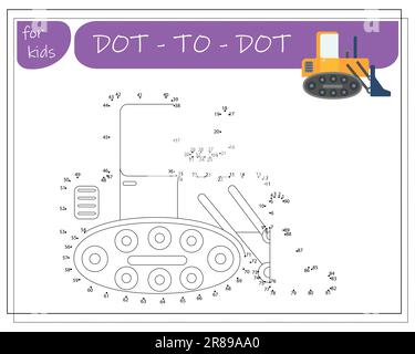 Un gioco con numeri, un gioco educativo da punto a punto per bambini, auto da cartone animato. Illustrazione vettoriale Illustrazione Vettoriale