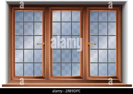 3d icona vettoriale realistica. Finestra di legno. Illustrazione Vettoriale