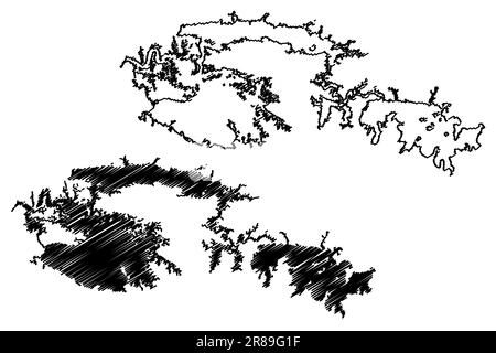 Illustrazione vettoriale della mappa del lago Bayano (Repubblica di Panama, America centrale), schizzo della mappa di Bayano Illustrazione Vettoriale