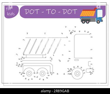 Un gioco con numeri, un gioco educativo da punto a punto per bambini, auto da cartone animato. Illustrazione vettoriale Illustrazione Vettoriale