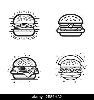 Logo di hamburger vintage disegnato a mano in stile artistico piatto isolato sullo sfondo Illustrazione Vettoriale